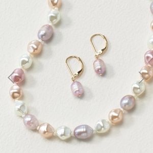 Multi-color pearly necklace and earring set